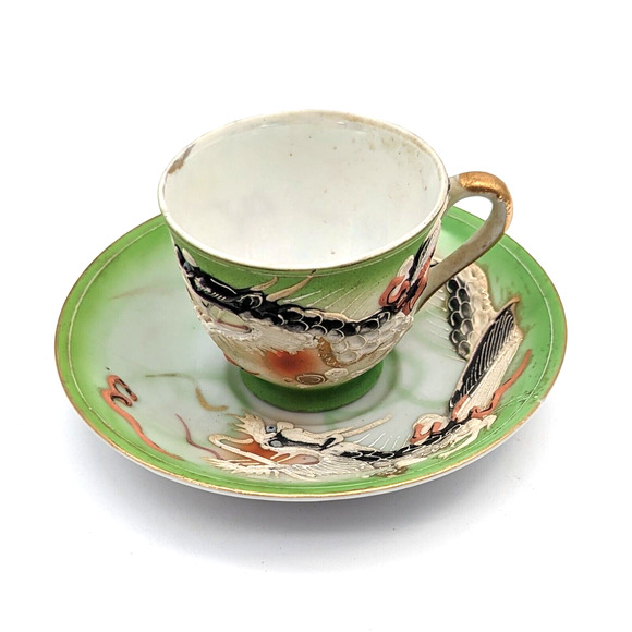 Antique Dragonware Demitasse Cup and Saucer Hand Painted with Moriage - Picture 4 of 9